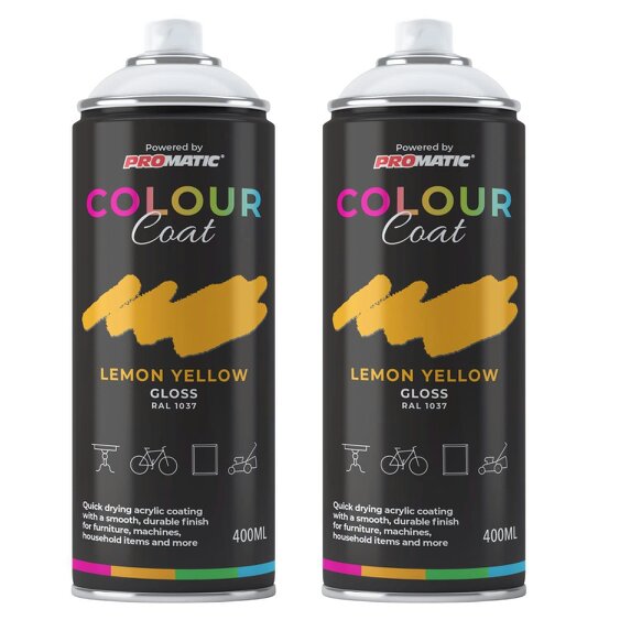 Colour Coat 2X Lemon Yellow RAL 1037 Gloss Spray Paint 400ml