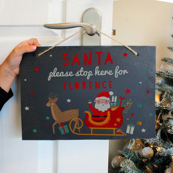Personalised Memento Company Personalised Santa Stop Here Slate Sign