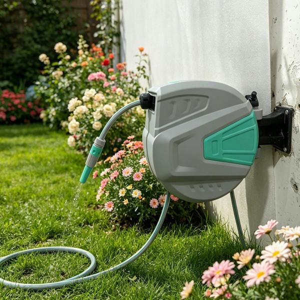 Gr8 Garden Retractable Garden Hose Reel 20m + 2m, Wall Mounted Auto Rewind with 180° Swivel Bracket