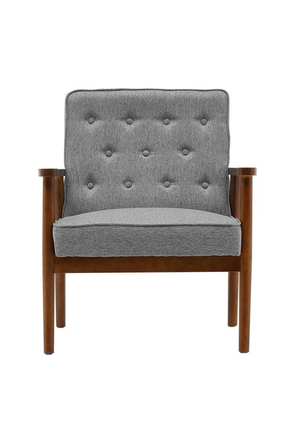 Living and Home Grey Modern Wood Frame Linen Upholstered Lounge Chair