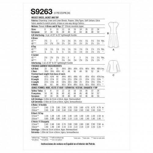 Simplicity Sewing Pattern 9263, Dresses, Jackets, Tops for Women, H5 (6-8-10-12-14) - Intermediate