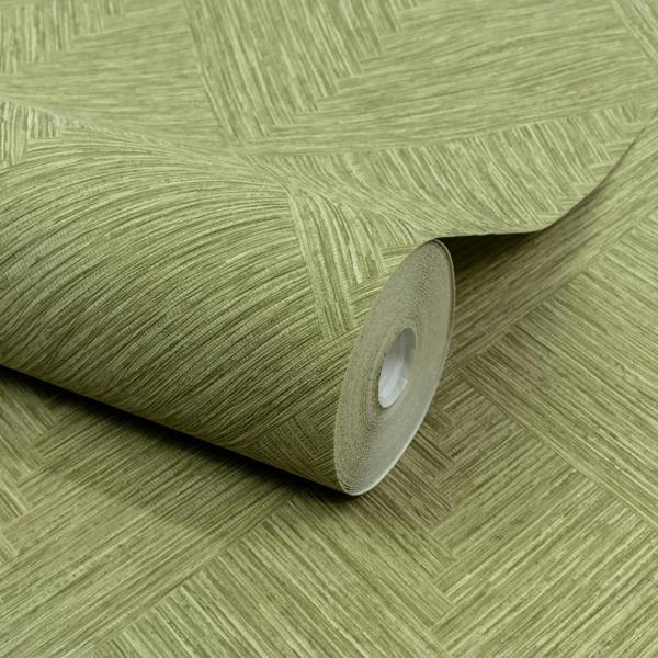 Grandeco Boutique Loni Geometric Natural Weave Luxury Weight Embossed Wallpaper, Moss Green
