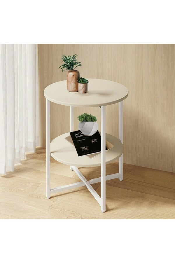 Living and Home White Small Round Coffee Table with 2 Tier