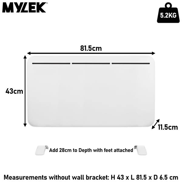 MYLEK Electric Panel Heater - Wall Mounted or Free Standing 2000w