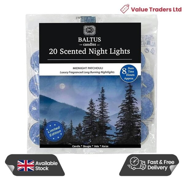 Baltus Midnight Patchouli Scented Tealight Candles, Pack of 20, Up to 8 Hour Burn Time