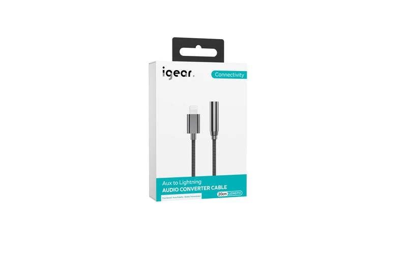 iGear 20cm Lightning to 3.5mm Audio Premium Nylon Braided Adaptor