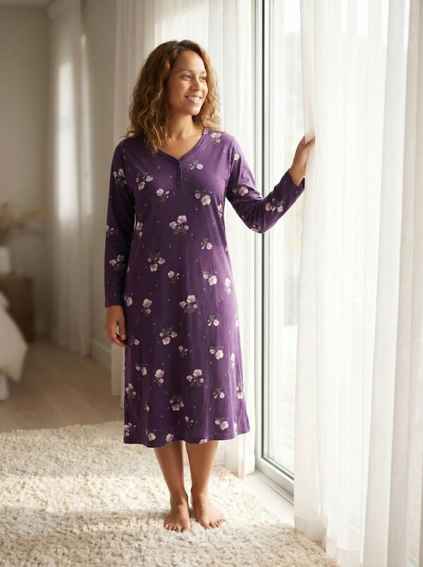 Camille Womens 100% Organic Cotton Classic Long Sleeve Nightdress