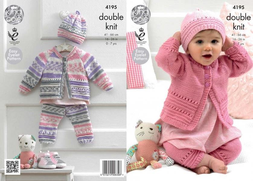 King Cole Cherish Knitting Pattern 4195, Coats, Headwear, Leggings for Baby, New Born - 7 Years - Intermediate