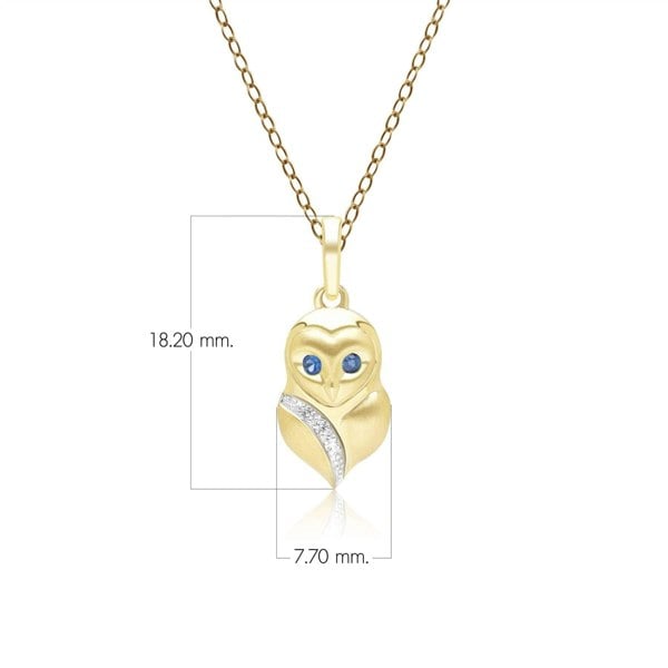 135P2128039 Gardenia Sapphire and White Sapphire Owl Pendant Necklace in 9ct Yellow Gold Dimensions