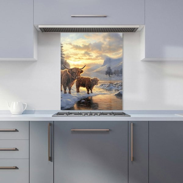 Warren Reed - Designer Highland Cows By The Lake Kitchen Splashback