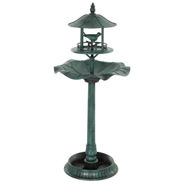 3-in-1 Garden Bird Bath, Freestanding Birdbath with Large Water Basin, Underneath Flower Planter, Φ50 x 113 cm, Green
