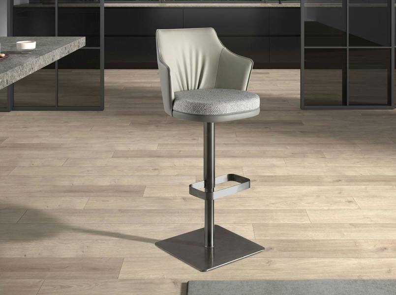Angel Cerdá Swivel Stool in Grey Marbled Fabric and Dark Grey Leatherette 4231
