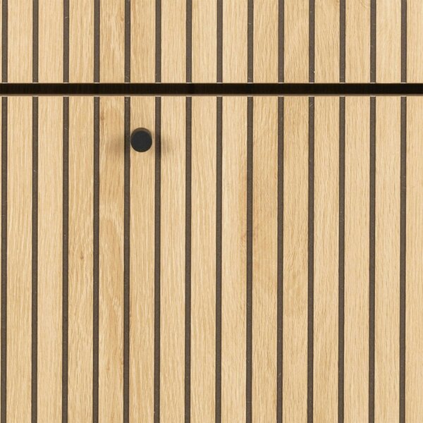 Wyld Haus Bjork Natural Oak Wood and Black Panelled Shoe Cabinet 3 Doors