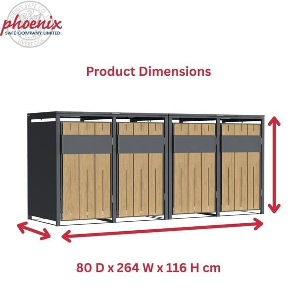 Phoenix Safe Phoenix GB4400AW Outdoor Quad Wheelie Bin Store for 4 x 240L Bins in Oak Effect