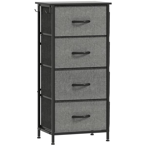 Charcoal grey fabric drawer storage cabinet with four drawers and bar handles