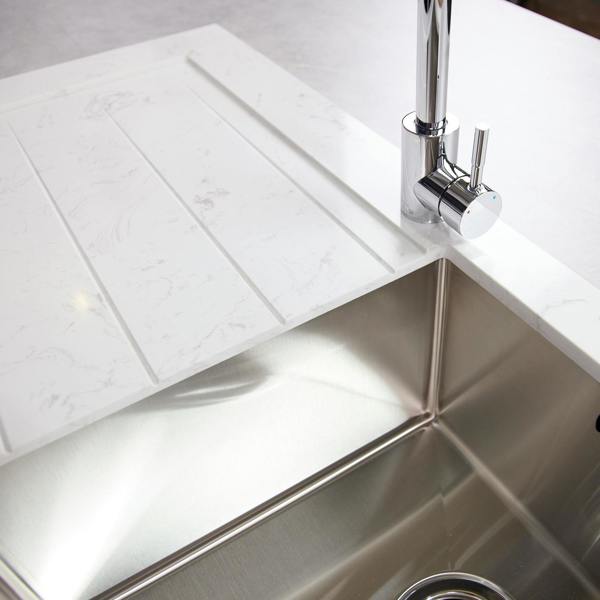 Flode Storsjon | Counter Top Carrera Marble Shroud with 44 x 44 x 20cm Brushed Steel 1 Bowl Sink