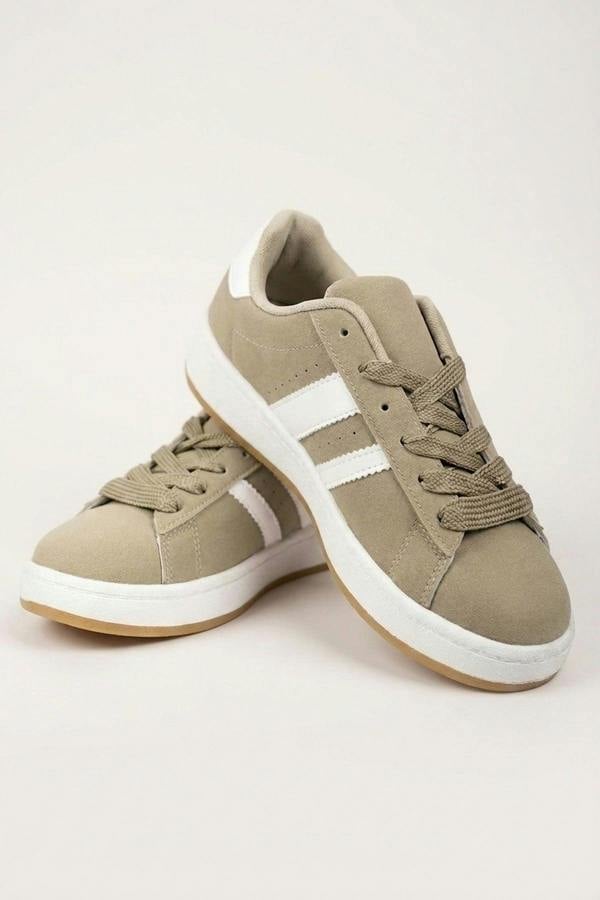 Constance Faux Suede Stripe Trainers - Khaki