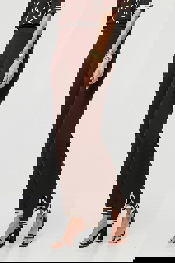 Brown | Floral Trim Top & Trousers Co-Ord Set
