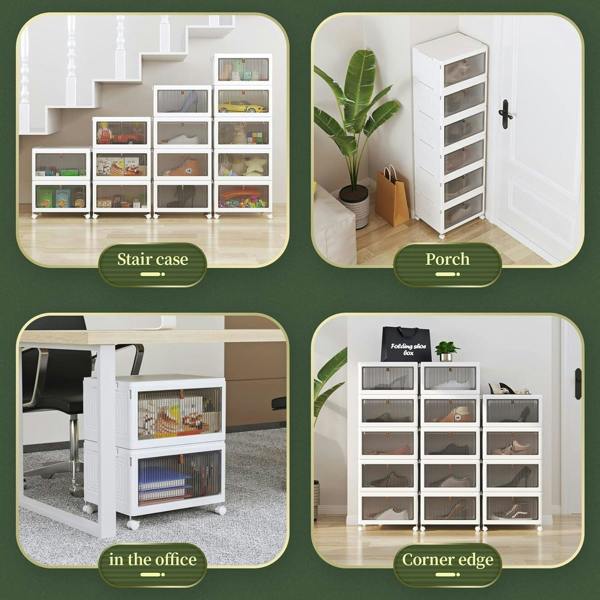 HYGRAD BUILT TO SURVIVE Foldable White Plastic Shoe Box 2/3/4/5/6 Tier Stackable Storage Cabinet-Rolling Storage Organizer Containers With Lid