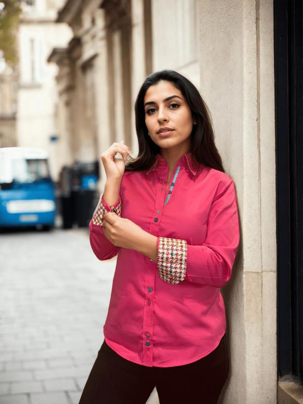 CLASSIC WOMENS PLAIN SHIRT WITH HOUNDSTOOTH INSERT - Premium Men's Patterned Shirt by Claudio Lugli | Bold Design, Tailored Fit, Best Printed Shirts