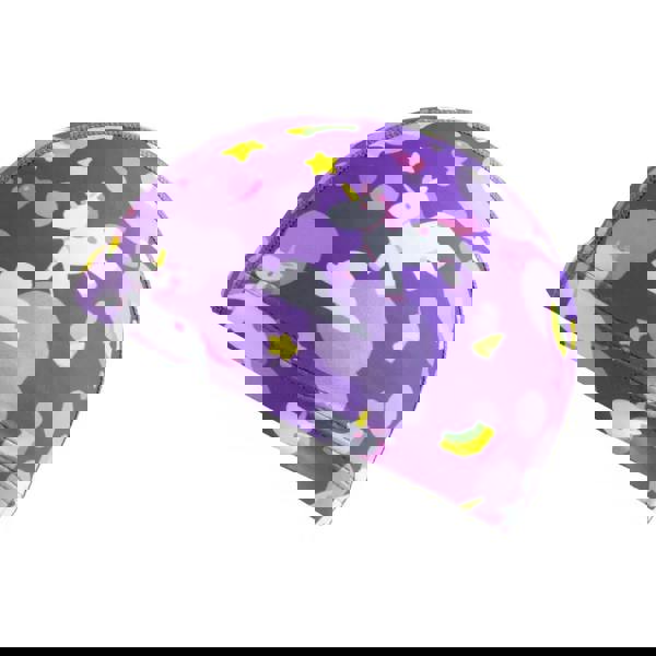 Simply Swim Junior Fun Patterns Lycra swim cap with purple unicorn design