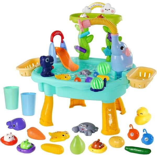 deAO Toys deAO Kids Water Play Sink Play Table Interactive Water Toy with Slide, Sprayer & Floating Accessories Sensory Playset for Toddlers Ages 3+