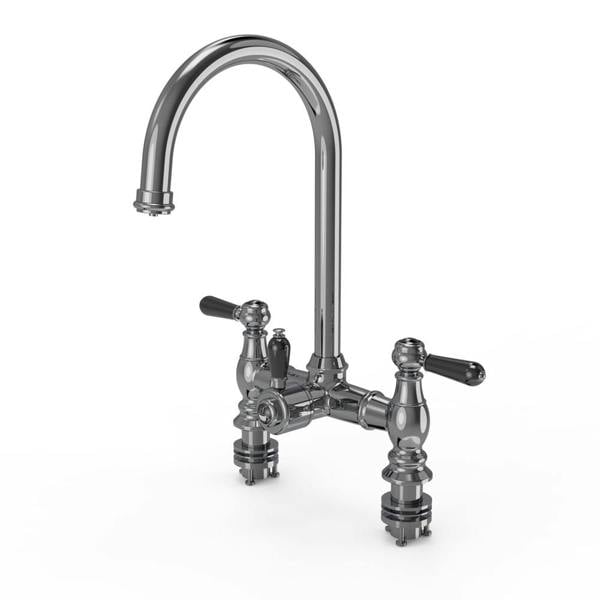 Flode klas | Traditional Bridge Style 3 in 1 Instant Boiling Tap | Black Ceramic Levers | Polished Chrome Finish