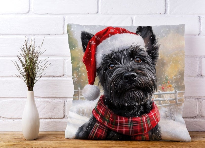 Warren Reed Christmas Scottish Terrier Cushion