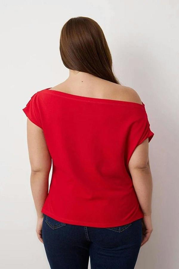 WOVCOR Draped Detail Asymmetrical Collar Knitted Blouse