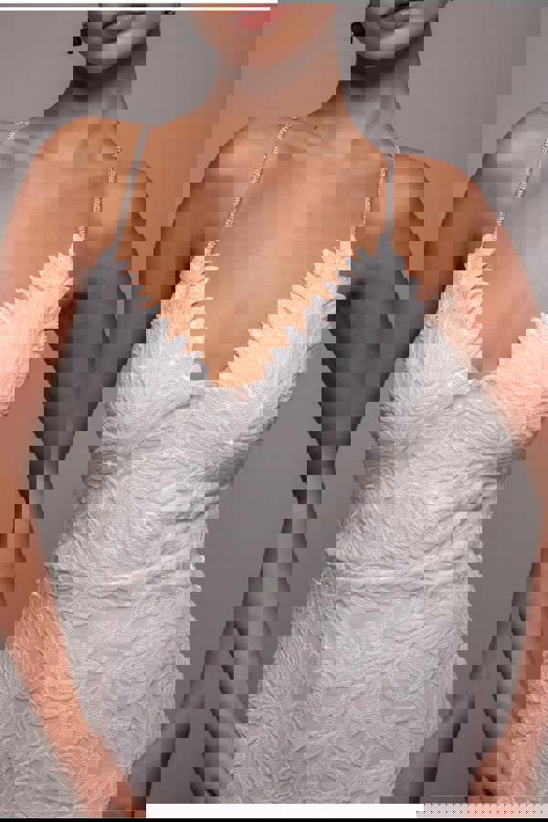 Cross Back Diamante Strap Sequin Maxi - White DR4009