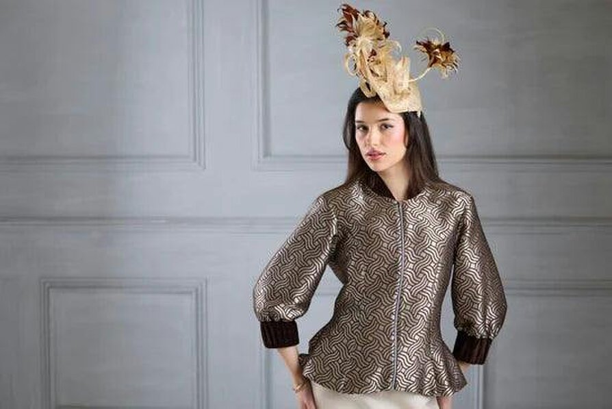 Lioness by TF Dazzle Chocolate Shimmery Fitted Jacket Blouse