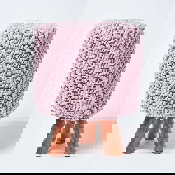 HOMESCAPES Tall Cotton Knitted Footstool on Legs