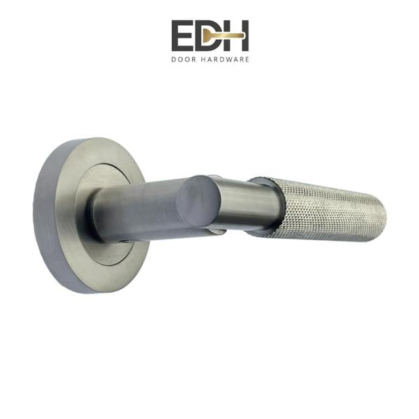 EDH Door Hardware Satin Nickel Knurled Door Handles on Round Rose – Modern Internal Lever Handle