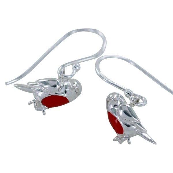 Sterling Silver Robin Drop Earrings with Enamel Detail - Reeves & Reeves