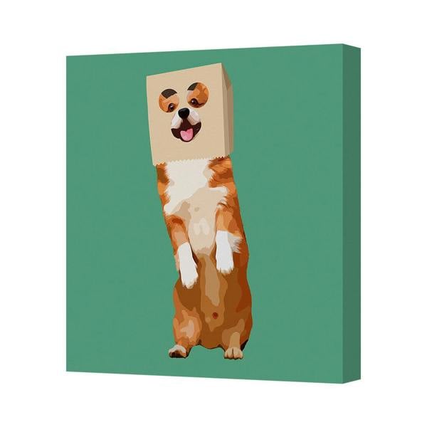 Benjamin Tate Design Whimsical Corgi With Paper Bag Head On Canvas Wall Art