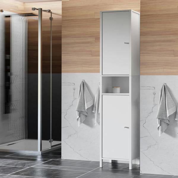 Furniture To Go Ipsarion High Cupboard with 2 Doors & Silver Handles in White