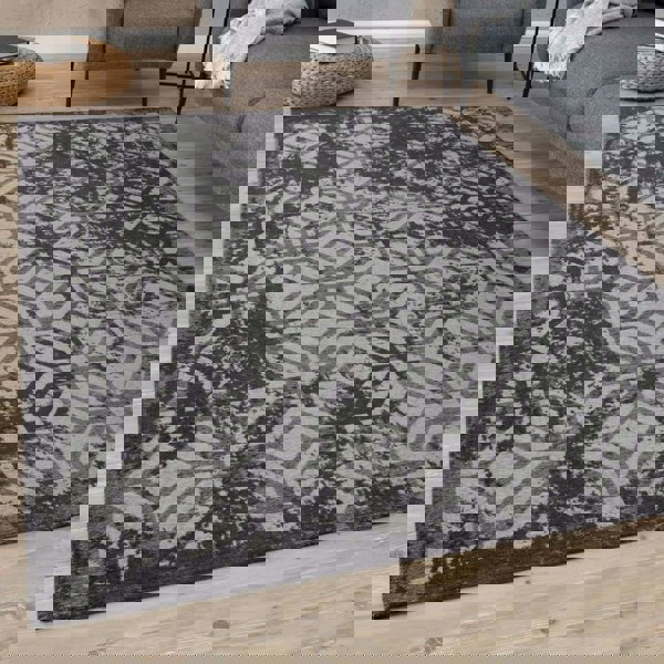 Machine Washable Flatweave Rug Geometric Black