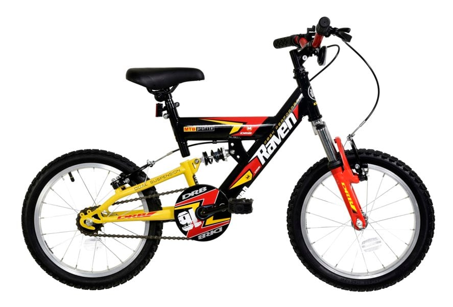 Dallingridge Raven Boys Full Suspension Mountain Bike, 16" Wheel - Black/Yellow/