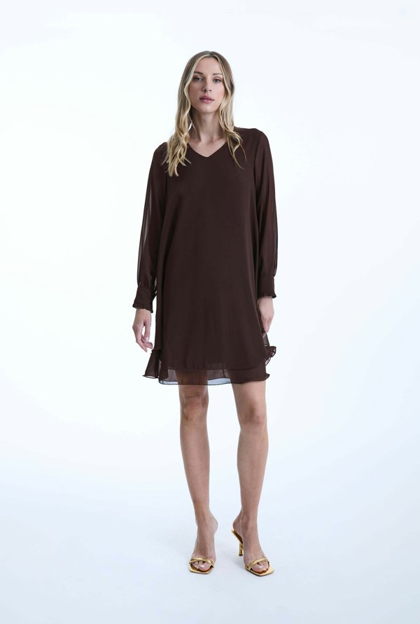 James Lakeland Long Sleeve Brown Wave Hem Dress