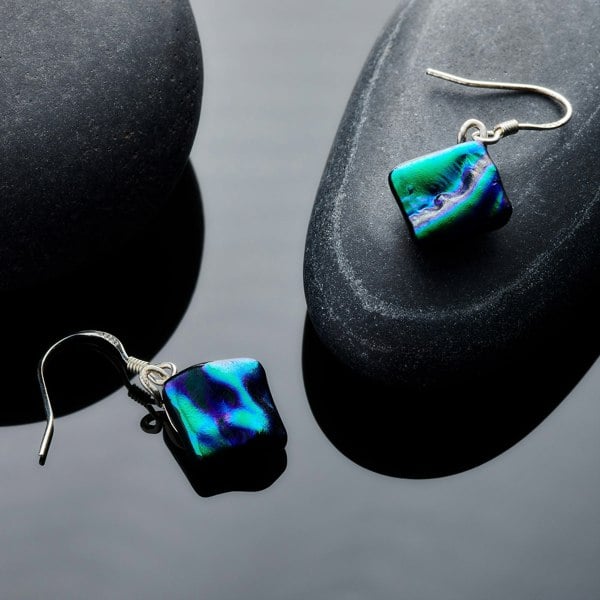 Dichroic Jewellery - Earrings - Midnight Blue & Dark Green