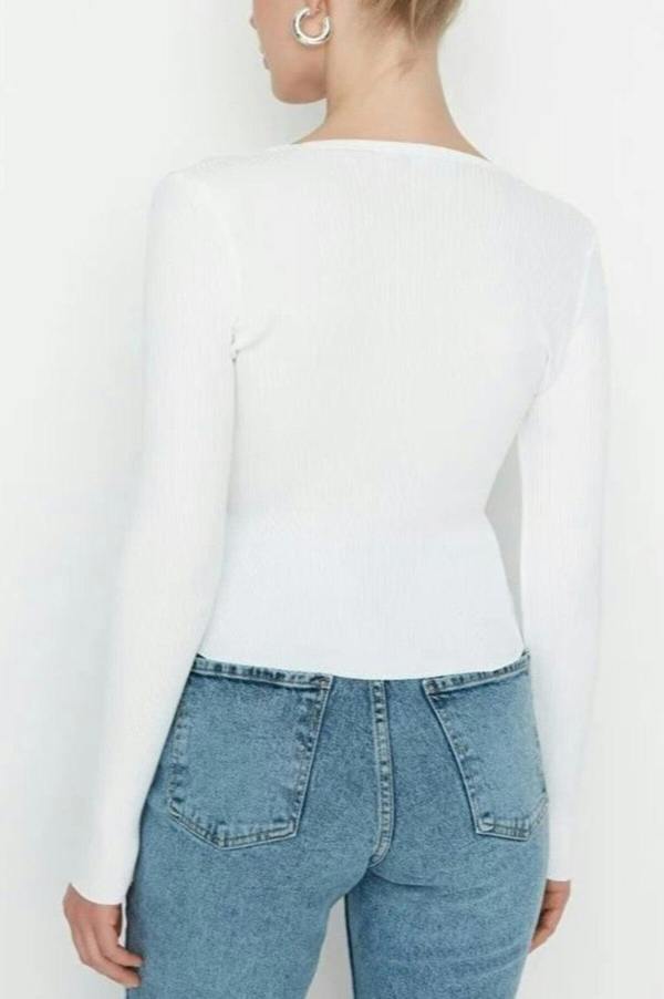 WOVCOR Double-Breasted Knit Sweater with Gathering Detail