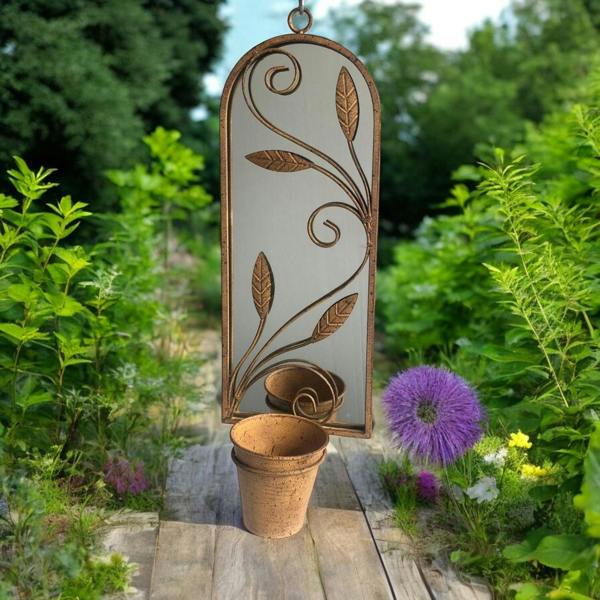 56CM RUSTY WALL MIRROR WITH PLANTER