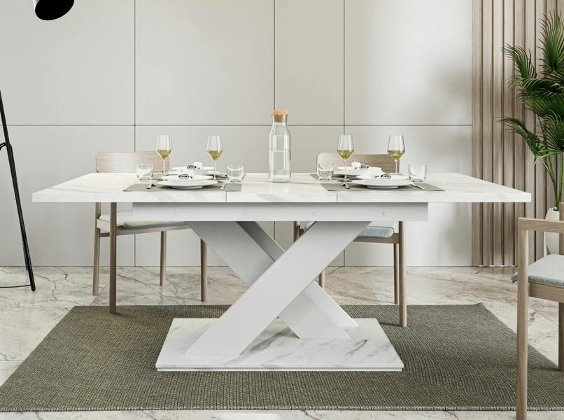 PHD Furniture BRONX Extendable Dining Table 140–180cm – White Bianco Marble Effect