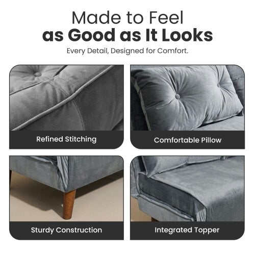 Kosy Koala Double Sofa Bed Sleeper Foldable Portable Pillow Lounge Couch Grey Sofa