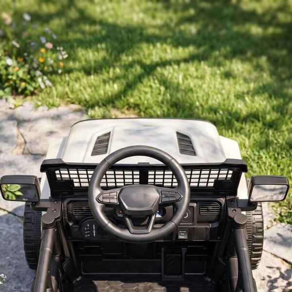 12V Electric Car for Kids with Remote, Dual Motors, Rear Suspension, Soft Start, Music, Lights for 3-8 Years, White