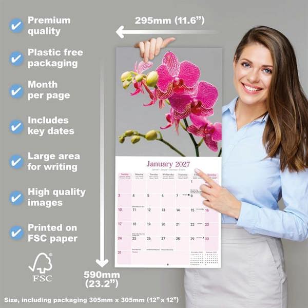 Orchids Calendar 2027, Wall Calendars, Month To View, Lifestyle, Gift
