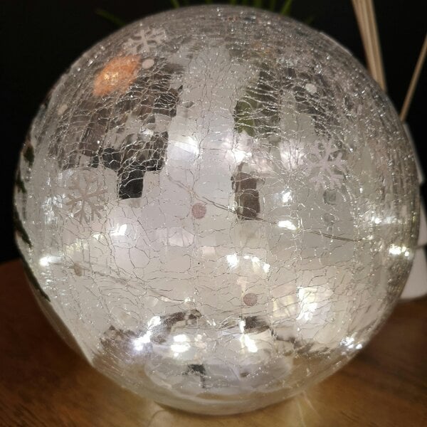 Samuel Alexander 20cm Battery Operated Warm White LED Crackle Effect Ball Christmas Decoration with Snowman