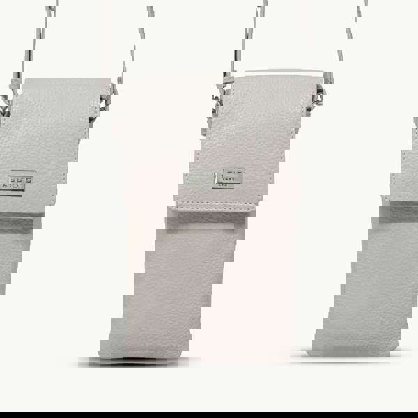 Assots London 'MARIA' Nudish Ice Grey Pebble Grain Real Leather Crossbody Phone Bag