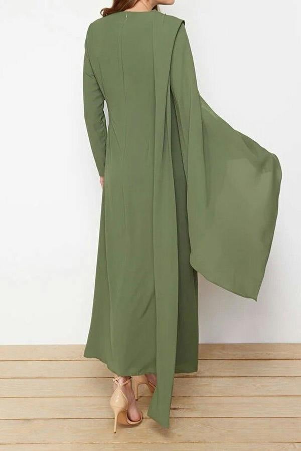 WOVCOR Draped Long Sleeve Maxi Dress with Asymmetric Detail