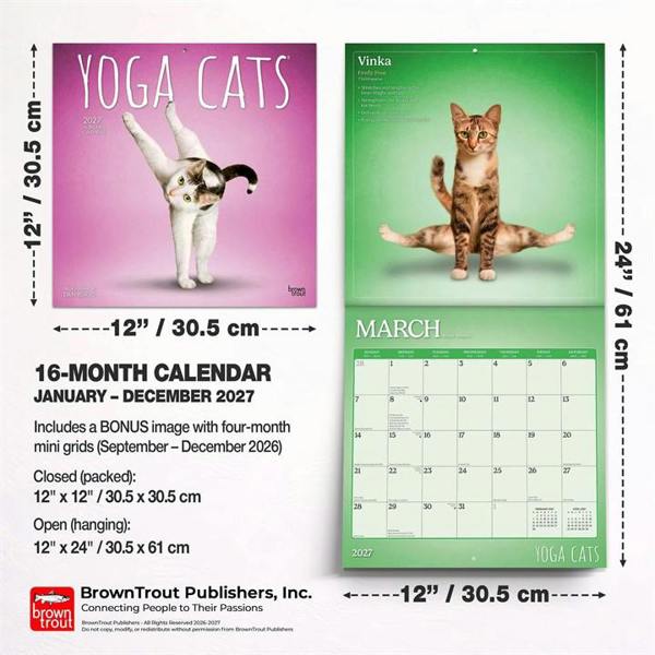 Yoga Cats Calendar 2027, Wall Calendars, Month To View, Humour, Gift